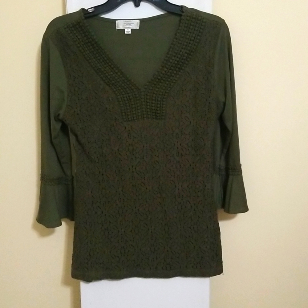 SHANNON FORD NEW YORK Olive Green V Neck Blouse